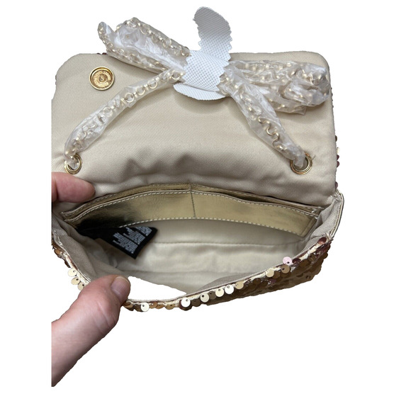 Nicole Miller Gold Sequin Chain Strap Crossbody Small Bag Purse Card Slots NWT - Picture 4 of 5